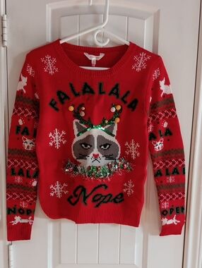 No Boundaries Red 'Falalalala Nope' Grumpy Cat Holiday Sweater